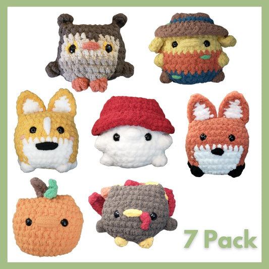 Fall Sitting Animal and Sitting Guy Crochet Pattern 7 Pack